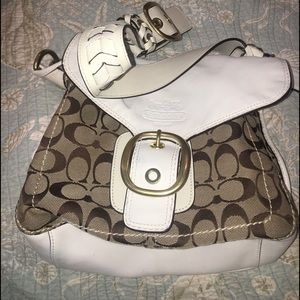 White and tan Coach bag